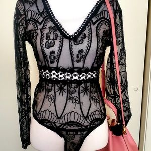 Black Lace Bodysuit Size 2-4 NWOT
